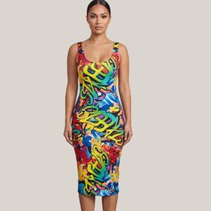 Colorful Graffiti Print Bodycon Dress